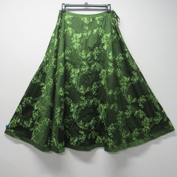 Calypso Christiane Celle 100% Silk Green Floral Embroidered maxi Skirt sz 1 OS - Picture 1 of 4